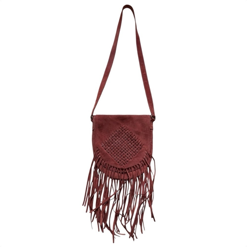 Alternative Suede Fringe Rust Crossbody Purse Bag